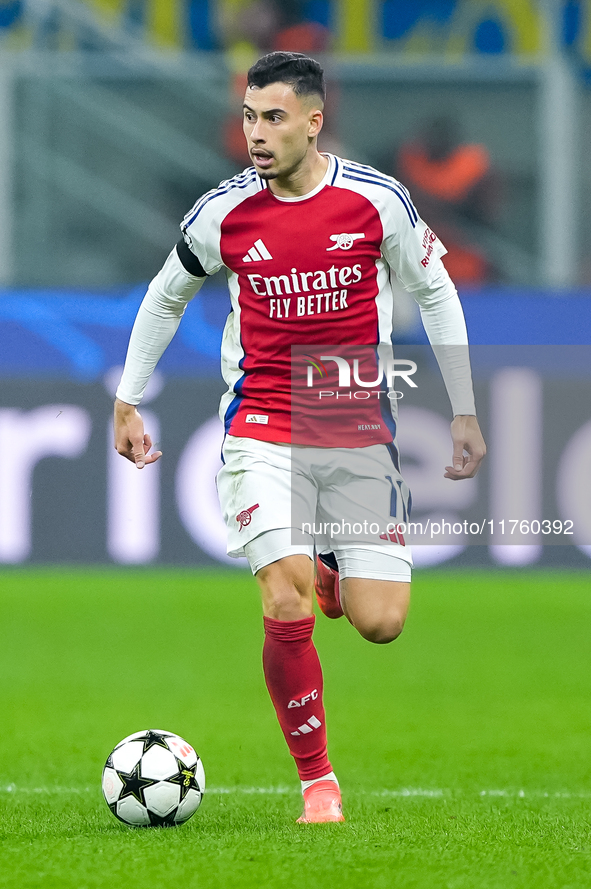 Gabriel Martinelli of Arsenal during the UEFA Champions League 2024/25 League Phase MD4 match between FC Internazionale and Arsenal at Stadi...