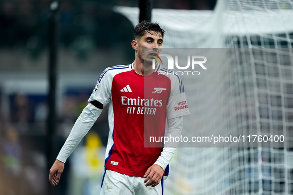 Kai Havertz of Arsenal looks on during the UEFA Champions League 2024/25 League Phase MD4 match between FC Internazionale and Arsenal at Sta...