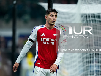 Kai Havertz of Arsenal looks on during the UEFA Champions League 2024/25 League Phase MD4 match between FC Internazionale and Arsenal at Sta...