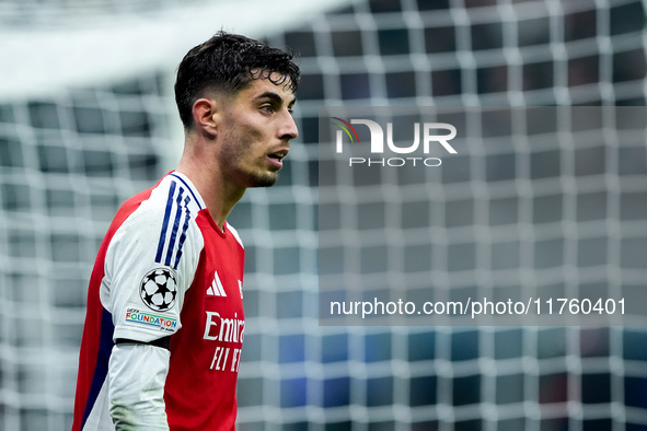 Kai Havertz of Arsenal looks on during the UEFA Champions League 2024/25 League Phase MD4 match between FC Internazionale and Arsenal at Sta...