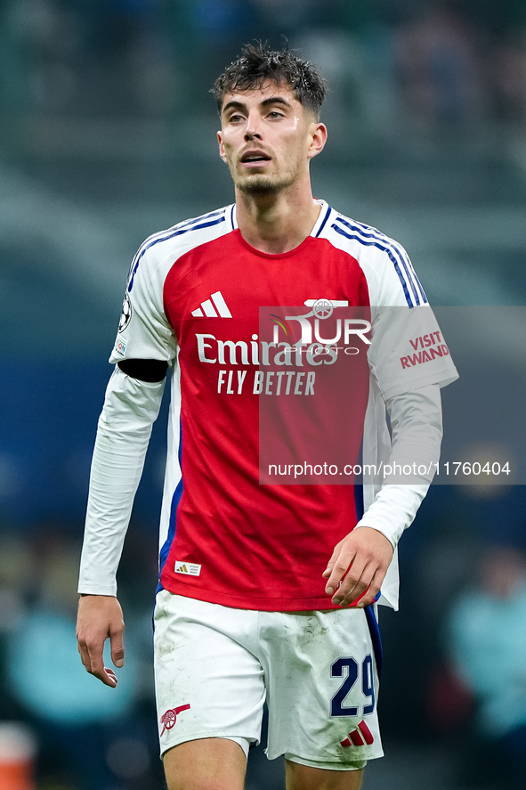 Kai Havertz of Arsenal looks on during the UEFA Champions League 2024/25 League Phase MD4 match between FC Internazionale and Arsenal at Sta...