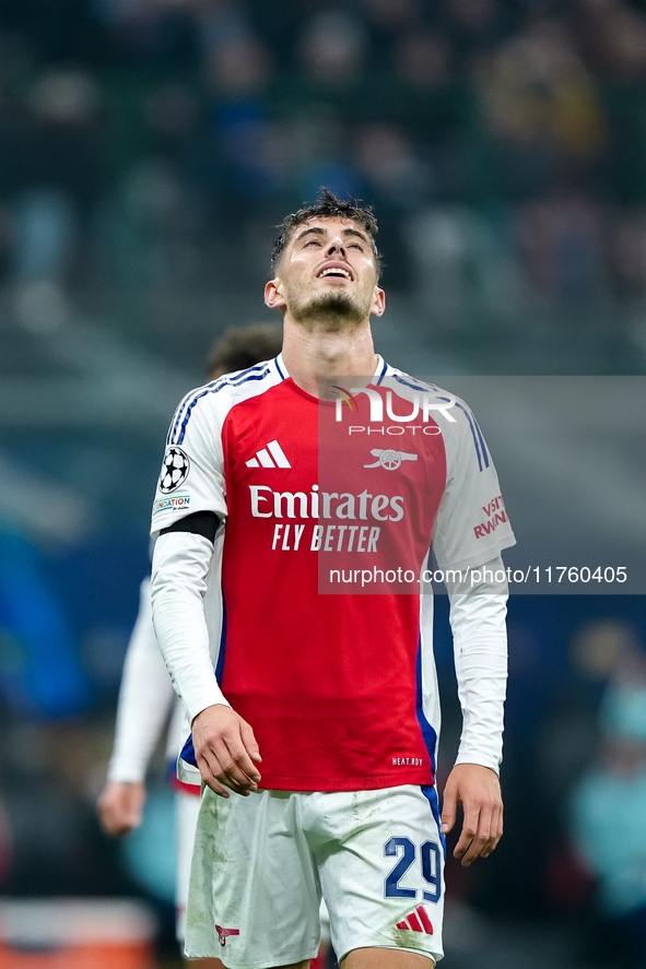 Kai Havertz of Arsenal looks dejected during the UEFA Champions League 2024/25 League Phase MD4 match between FC Internazionale and Arsenal...