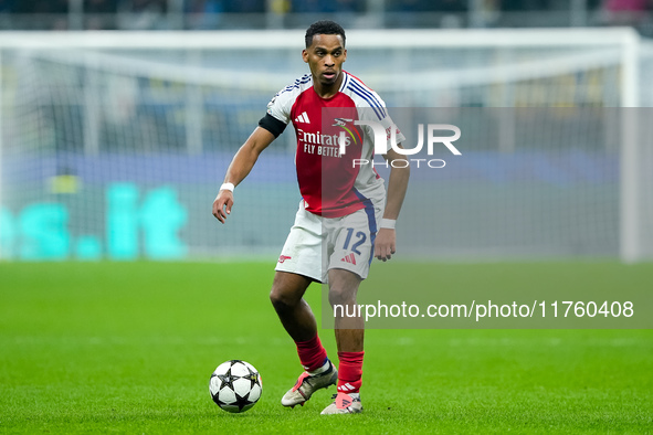 Jurrien Timber of Arsenal during the UEFA Champions League 2024/25 League Phase MD4 match between FC Internazionale and Arsenal at Stadio Sa...