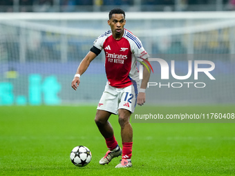 Jurrien Timber of Arsenal during the UEFA Champions League 2024/25 League Phase MD4 match between FC Internazionale and Arsenal at Stadio Sa...