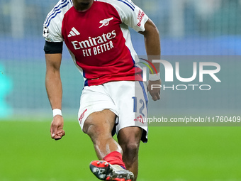 Jurrien Timber of Arsenal during the UEFA Champions League 2024/25 League Phase MD4 match between FC Internazionale and Arsenal at Stadio Sa...