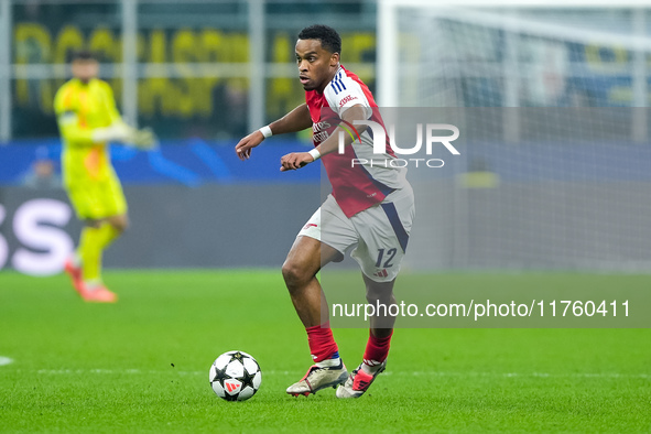 Jurrien Timber of Arsenal during the UEFA Champions League 2024/25 League Phase MD4 match between FC Internazionale and Arsenal at Stadio Sa...