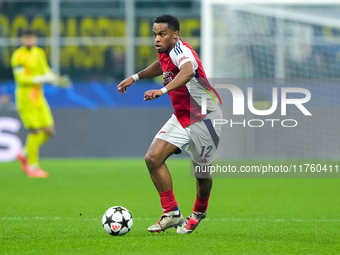 Jurrien Timber of Arsenal during the UEFA Champions League 2024/25 League Phase MD4 match between FC Internazionale and Arsenal at Stadio Sa...