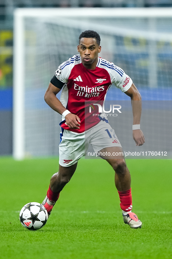 Jurrien Timber of Arsenal during the UEFA Champions League 2024/25 League Phase MD4 match between FC Internazionale and Arsenal at Stadio Sa...