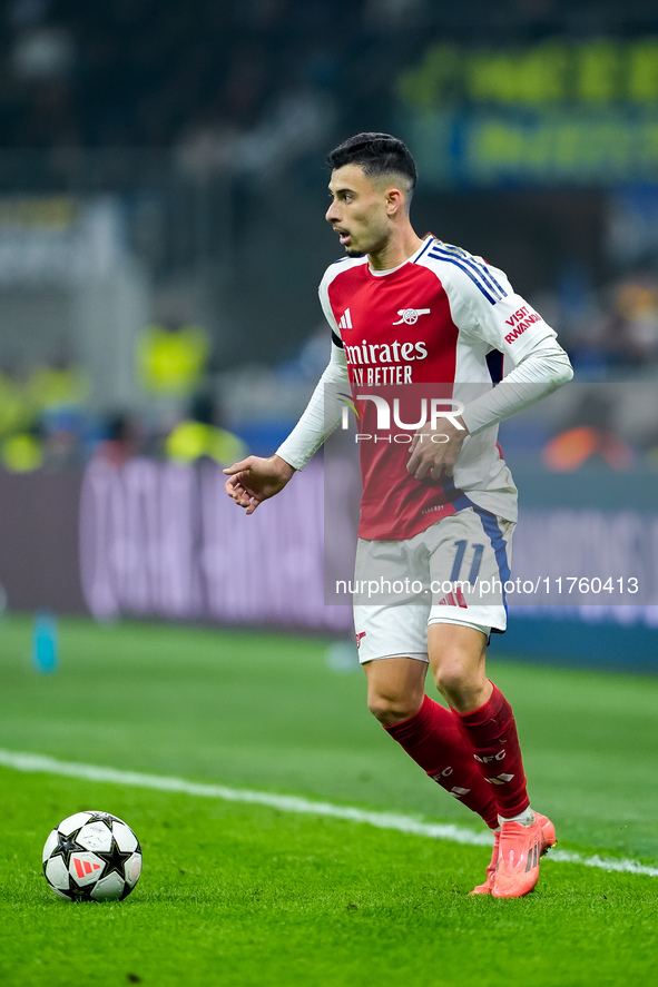 Gabriel Martinelli of Arsenal during the UEFA Champions League 2024/25 League Phase MD4 match between FC Internazionale and Arsenal at Stadi...