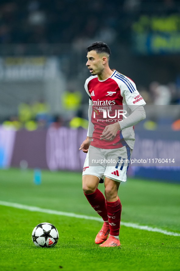 Gabriel Martinelli of Arsenal during the UEFA Champions League 2024/25 League Phase MD4 match between FC Internazionale and Arsenal at Stadi...