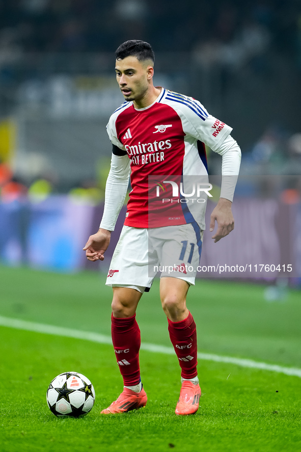 Gabriel Martinelli of Arsenal during the UEFA Champions League 2024/25 League Phase MD4 match between FC Internazionale and Arsenal at Stadi...