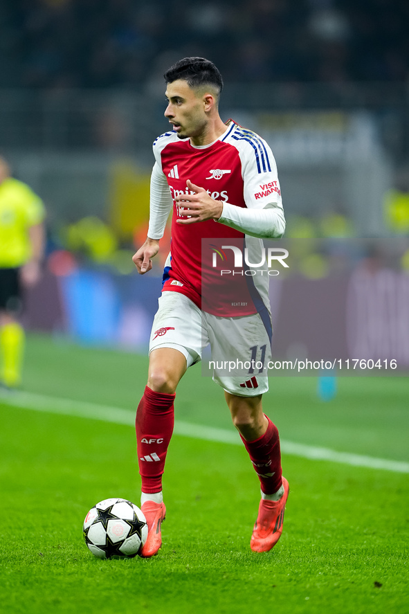 Gabriel Martinelli of Arsenal during the UEFA Champions League 2024/25 League Phase MD4 match between FC Internazionale and Arsenal at Stadi...