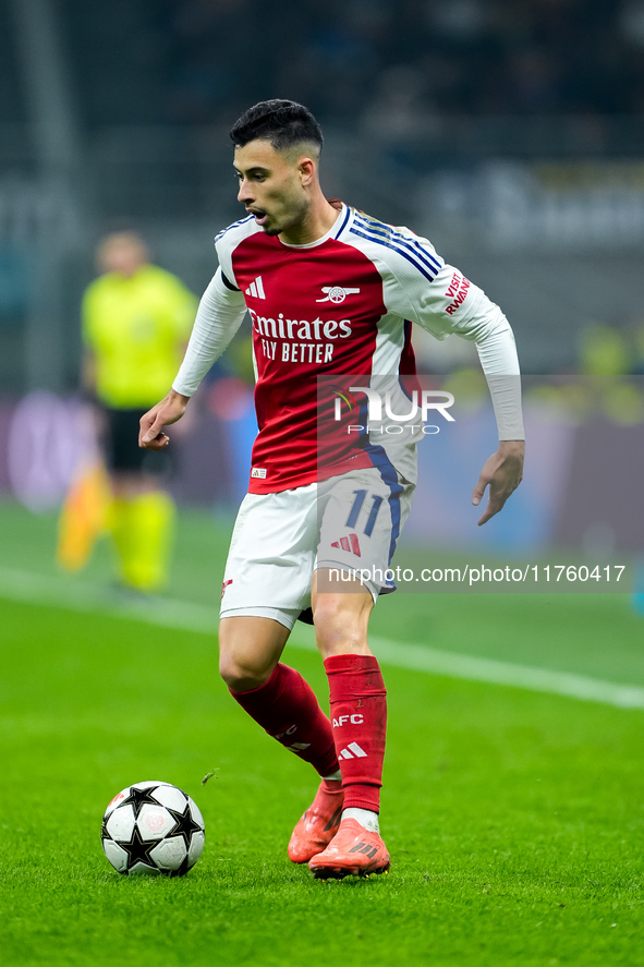 Gabriel Martinelli of Arsenal during the UEFA Champions League 2024/25 League Phase MD4 match between FC Internazionale and Arsenal at Stadi...