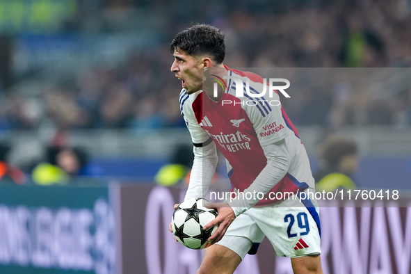 Kai Havertz of Arsenal reacts during the UEFA Champions League 2024/25 League Phase MD4 match between FC Internazionale and Arsenal at Stadi...