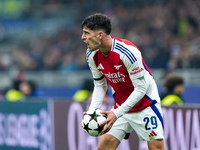 Kai Havertz of Arsenal reacts during the UEFA Champions League 2024/25 League Phase MD4 match between FC Internazionale and Arsenal at Stadi...