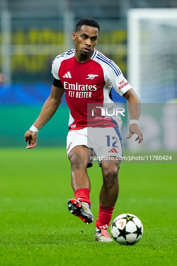 Jurrien Timber of Arsenal during the UEFA Champions League 2024/25 League Phase MD4 match between FC Internazionale and Arsenal at Stadio Sa...