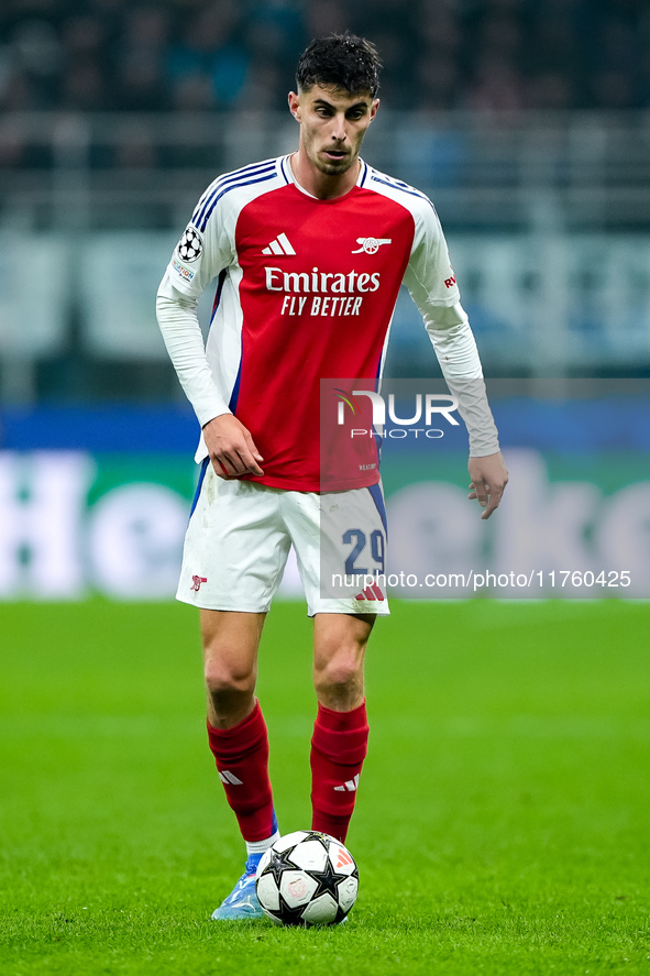 Kai Havertz of Arsenal during the UEFA Champions League 2024/25 League Phase MD4 match between FC Internazionale and Arsenal at Stadio San S...