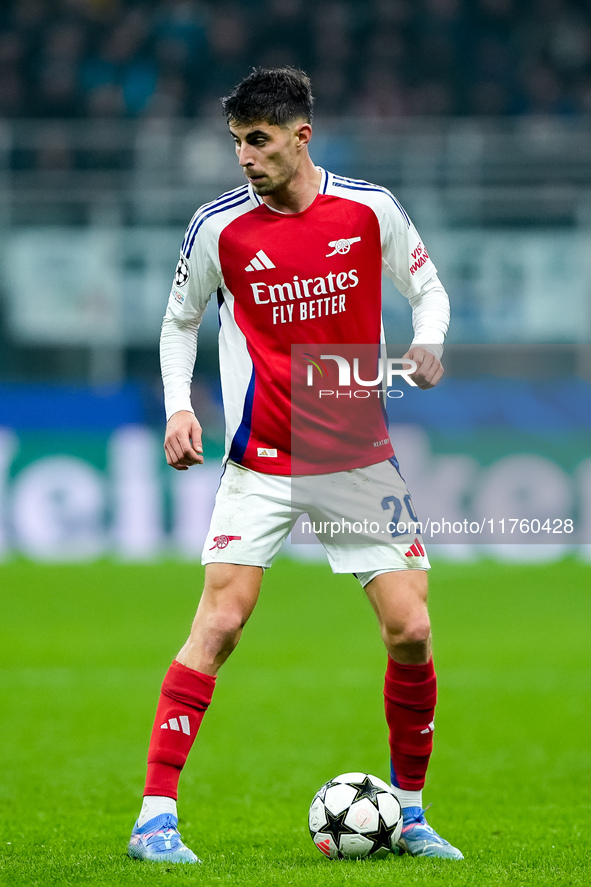 Kai Havertz of Arsenal during the UEFA Champions League 2024/25 League Phase MD4 match between FC Internazionale and Arsenal at Stadio San S...