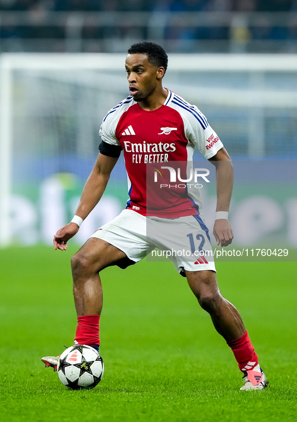 Jurrien Timber of Arsenal during the UEFA Champions League 2024/25 League Phase MD4 match between FC Internazionale and Arsenal at Stadio Sa...