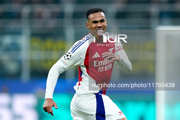 Gabriel of Arsenal during the UEFA Champions League 2024/25 League Phase MD4 match between FC Internazionale and Arsenal at Stadio San Siro...