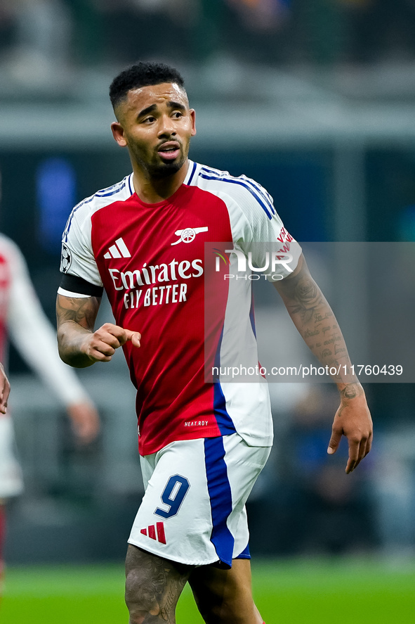 Gabriel Jesus of Arsenal looks on during the UEFA Champions League 2024/25 League Phase MD4 match between FC Internazionale and Arsenal at S...