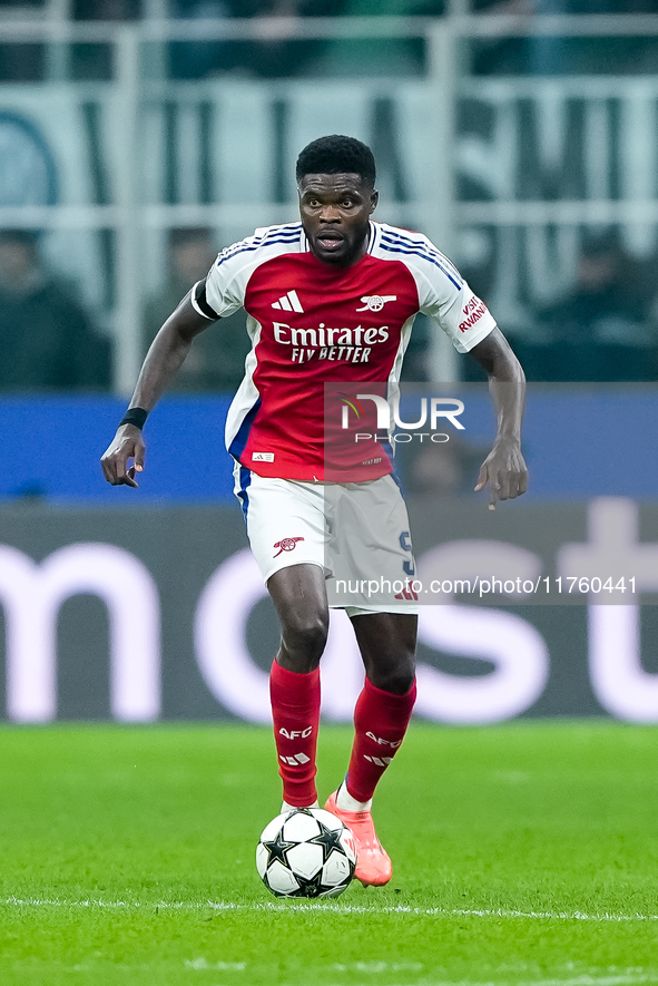 Thomas Partey of Arsenal during the UEFA Champions League 2024/25 League Phase MD4 match between FC Internazionale and Arsenal at Stadio San...