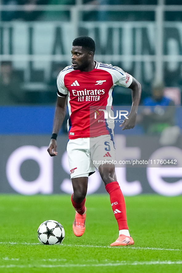 Thomas Partey of Arsenal during the UEFA Champions League 2024/25 League Phase MD4 match between FC Internazionale and Arsenal at Stadio San...