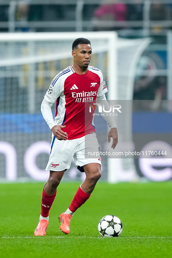 Gabriel of Arsenal during the UEFA Champions League 2024/25 League Phase MD4 match between FC Internazionale and Arsenal at Stadio San Siro...