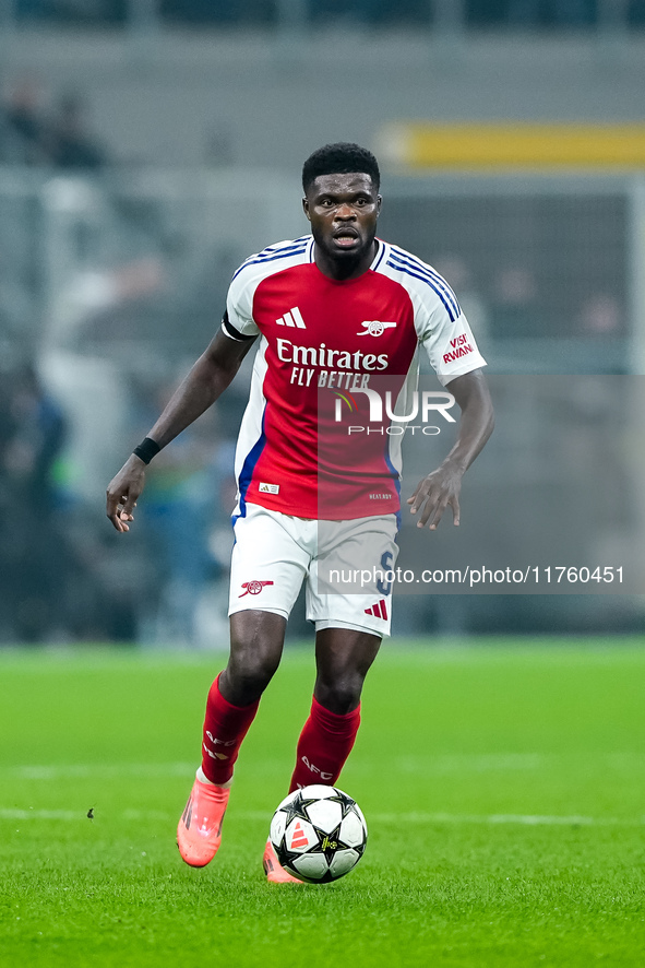 Thomas Partey of Arsenal during the UEFA Champions League 2024/25 League Phase MD4 match between FC Internazionale and Arsenal at Stadio San...