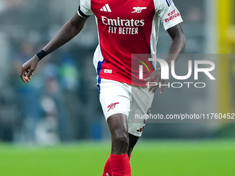 Thomas Partey of Arsenal during the UEFA Champions League 2024/25 League Phase MD4 match between FC Internazionale and Arsenal at Stadio San...