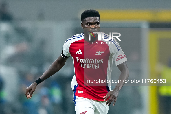 Thomas Partey of Arsenal during the UEFA Champions League 2024/25 League Phase MD4 match between FC Internazionale and Arsenal at Stadio San...