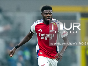 Thomas Partey of Arsenal during the UEFA Champions League 2024/25 League Phase MD4 match between FC Internazionale and Arsenal at Stadio San...