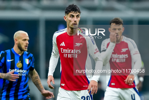 Kai Havertz of Arsenal looks on during the UEFA Champions League 2024/25 League Phase MD4 match between FC Internazionale and Arsenal at Sta...