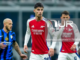 Kai Havertz of Arsenal looks on during the UEFA Champions League 2024/25 League Phase MD4 match between FC Internazionale and Arsenal at Sta...