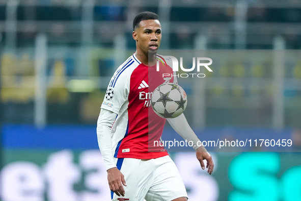 Gabriel of Arsenal during the UEFA Champions League 2024/25 League Phase MD4 match between FC Internazionale and Arsenal at Stadio San Siro...