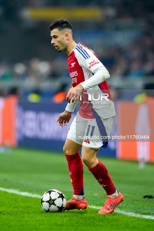 Gabriel Martinelli of Arsenal during the UEFA Champions League 2024/25 League Phase MD4 match between FC Internazionale and Arsenal at Stadi...