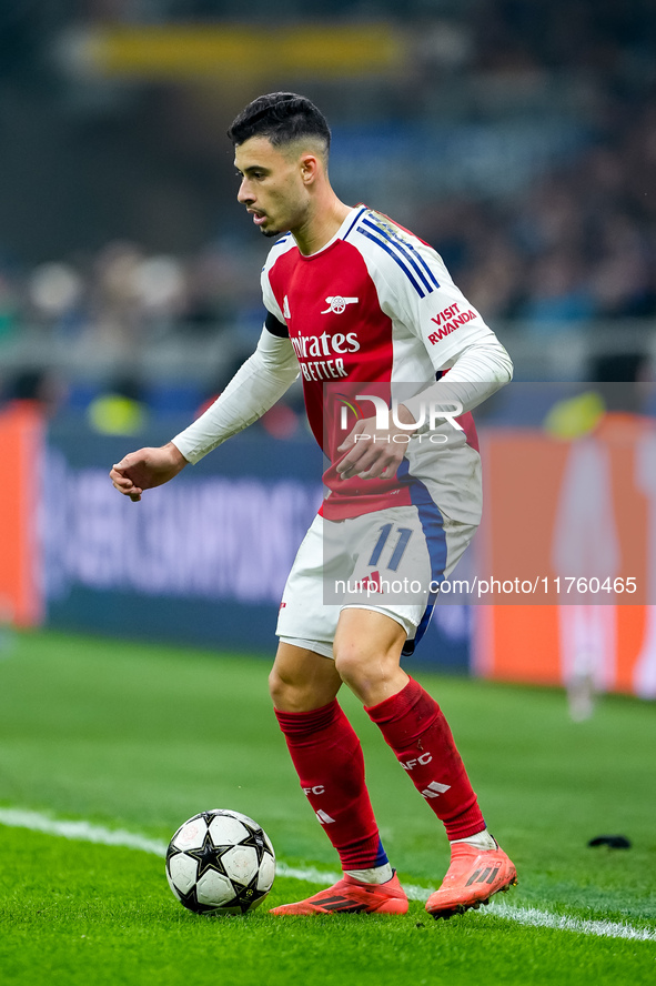 Gabriel Martinelli of Arsenal during the UEFA Champions League 2024/25 League Phase MD4 match between FC Internazionale and Arsenal at Stadi...