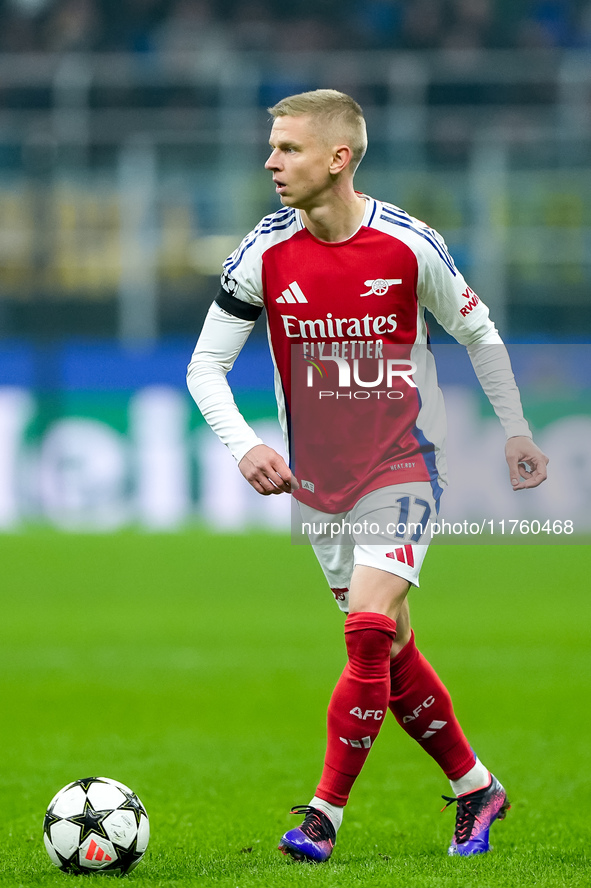 Oleksandr Zinchenko of Arsenal during the UEFA Champions League 2024/25 League Phase MD4 match between FC Internazionale and Arsenal at Stad...