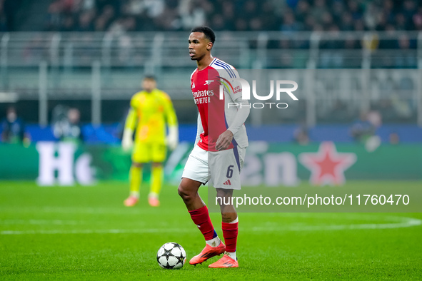 Gabriel of Arsenal during the UEFA Champions League 2024/25 League Phase MD4 match between FC Internazionale and Arsenal at Stadio San Siro...