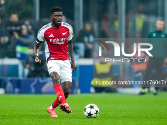 Thomas Partey of Arsenal during the UEFA Champions League 2024/25 League Phase MD4 match between FC Internazionale and Arsenal at Stadio San...