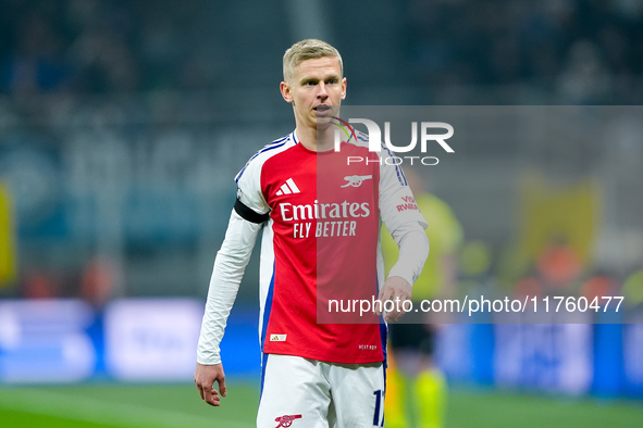 Oleksandr Zinchenko of Arsenal looks on during the UEFA Champions League 2024/25 League Phase MD4 match between FC Internazionale and Arsena...