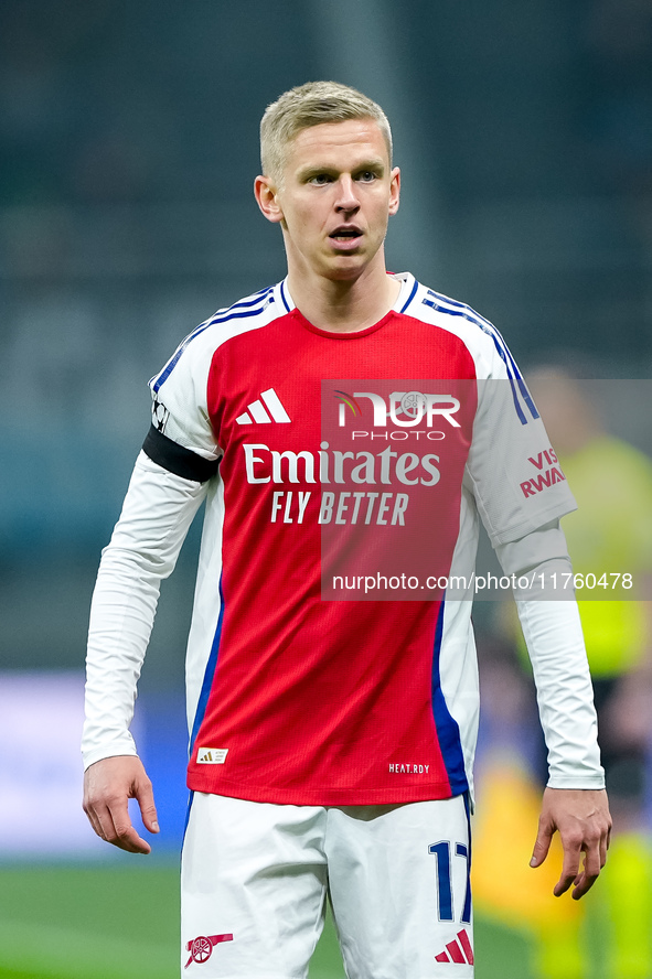 Oleksandr Zinchenko of Arsenal looks on during the UEFA Champions League 2024/25 League Phase MD4 match between FC Internazionale and Arsena...