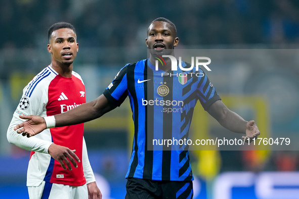 Marcus Thuram of FC Internazionale gestures during the UEFA Champions League 2024/25 League Phase MD4 match between FC Internazionale and Ar...