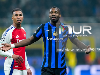 Marcus Thuram of FC Internazionale gestures during the UEFA Champions League 2024/25 League Phase MD4 match between FC Internazionale and Ar...