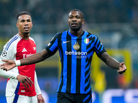 Marcus Thuram of FC Internazionale gestures during the UEFA Champions League 2024/25 League Phase MD4 match between FC Internazionale and Ar...