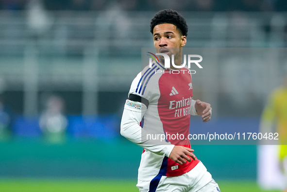 Ethan Nwaneri of Arsenal during the UEFA Champions League 2024/25 League Phase MD4 match between FC Internazionale and Arsenal at Stadio San...