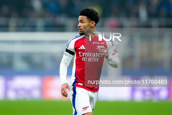 Ethan Nwaneri of Arsenal looks on during the UEFA Champions League 2024/25 League Phase MD4 match between FC Internazionale and Arsenal at S...