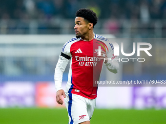 Ethan Nwaneri of Arsenal looks on during the UEFA Champions League 2024/25 League Phase MD4 match between FC Internazionale and Arsenal at S...