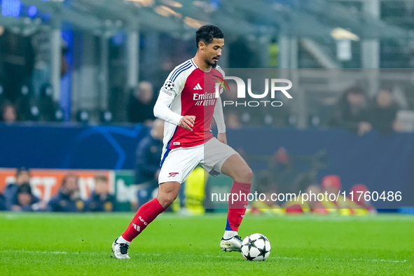 William Saliba of Arsenal during the UEFA Champions League 2024/25 League Phase MD4 match between FC Internazionale and Arsenal at Stadio Sa...