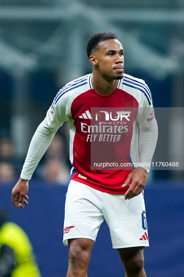 Gabriel of Arsenal during the UEFA Champions League 2024/25 League Phase MD4 match between FC Internazionale and Arsenal at Stadio San Siro...